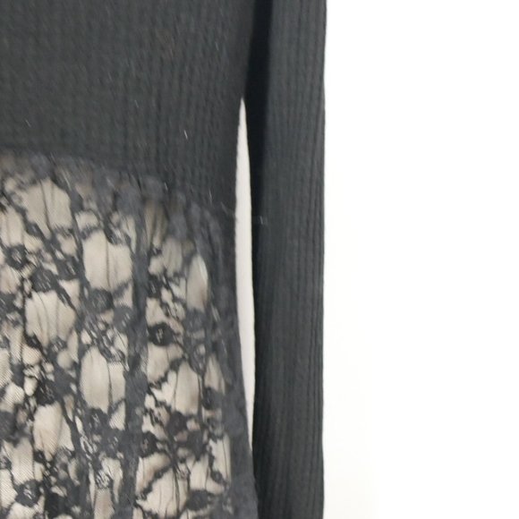 Vocal Black Waffleknit Open Long Sleeve Cardigan with Lace Long Back XL - Picture 6 of 7